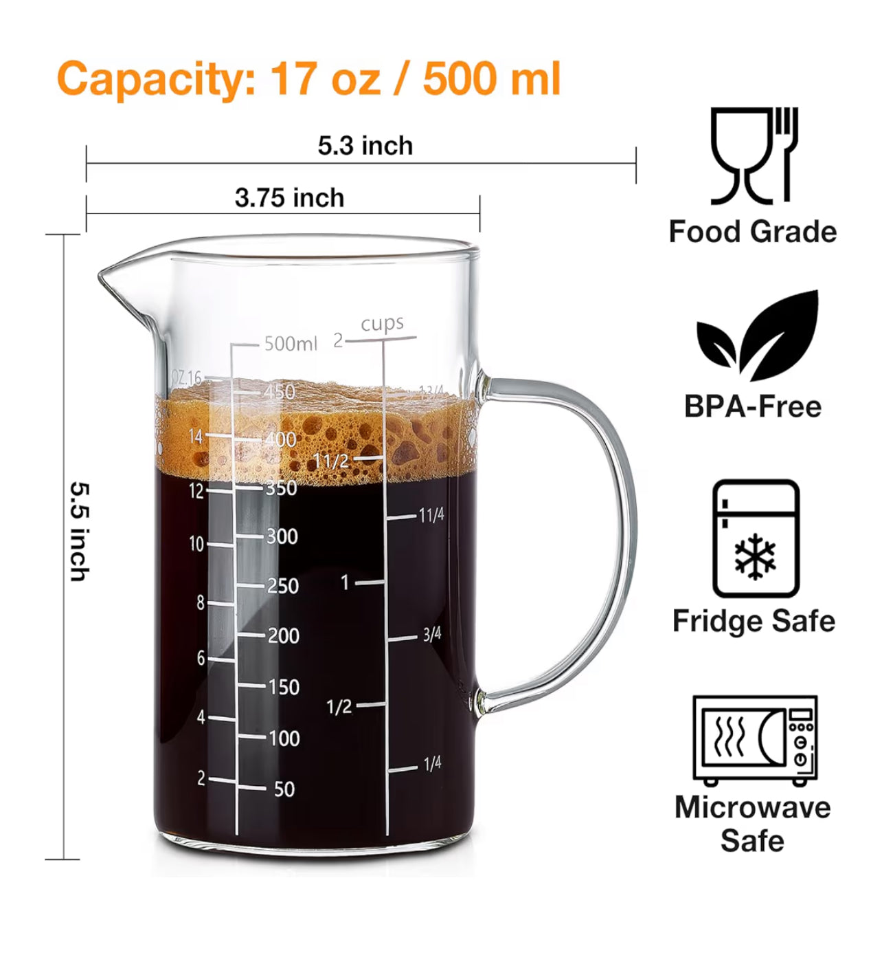 500 Ml Glass Measuring Cup With Handle