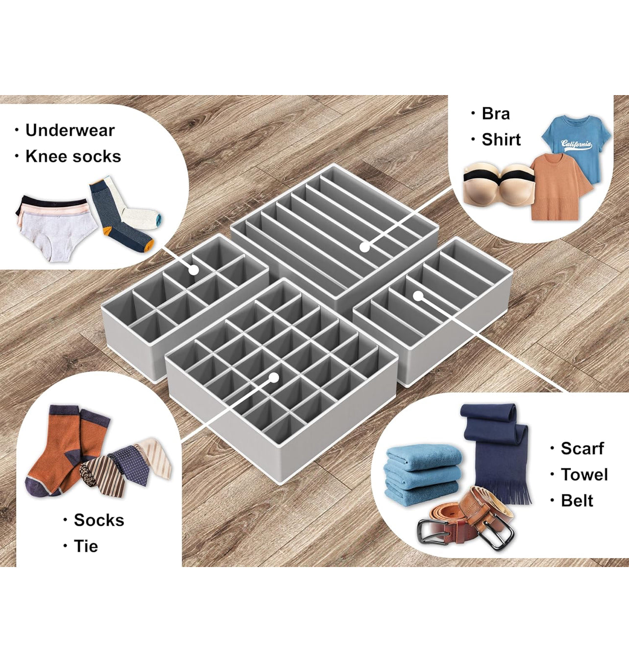 4 Pack Underwear Organizer Set
