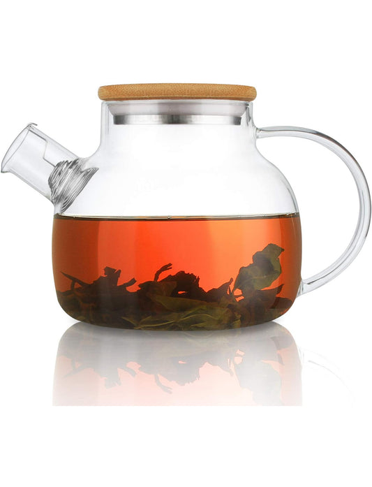 Glass tea pot with bamboo lid