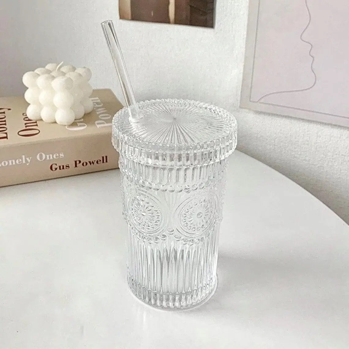 Glass Cup With Straw